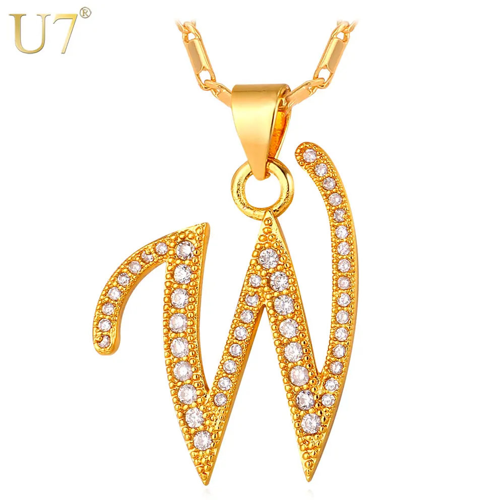 

U7 New Fashion W Letter Capital Initial Pendant Necklace Women Men Jewelry Gold/Silver Color Alphabet Necklace P716