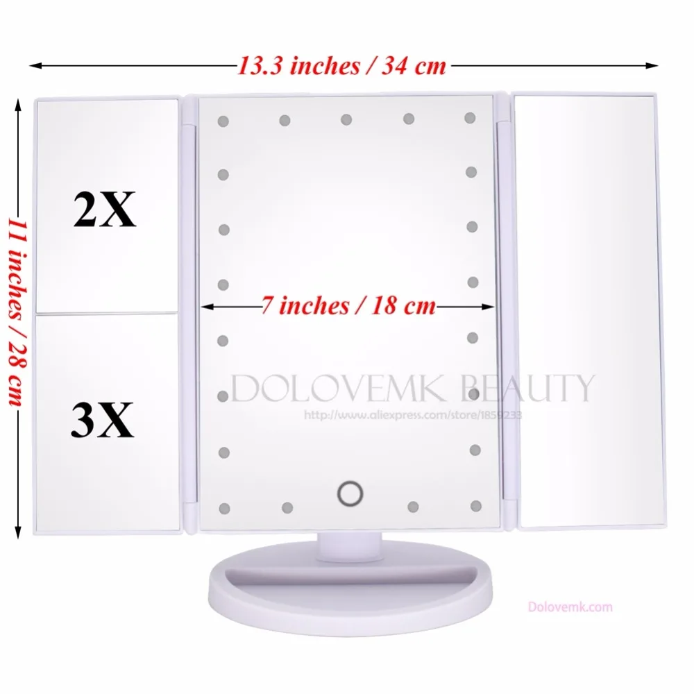 зеркало для макияжа Три Раза Регулируемый 21 LED Подсветкой Путешествия Mirror 1X/2X/3X
