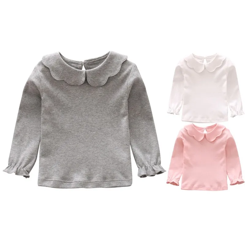 Baby Girls T-Shirts Long Sleeve T-shirt Cotton Casual Princess Toddler Solid Tops Blouse