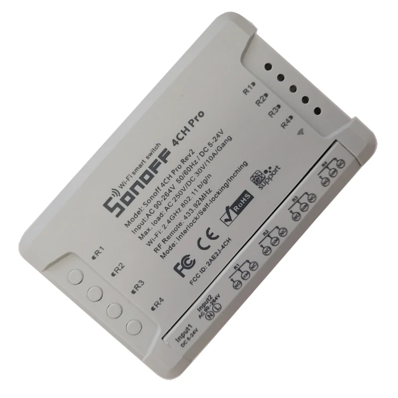 Sonoff 4CH Pro 4 канала WiFi RF Смарт вкл/выкл умный пульт управления инчинг/самоблокирующийся/блокировка/таймер на din-рейке