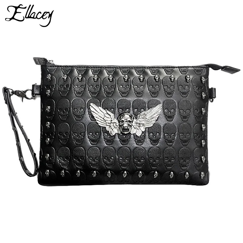Сумка мессенджер в стиле панк винтажная с тиснением и заклепками из