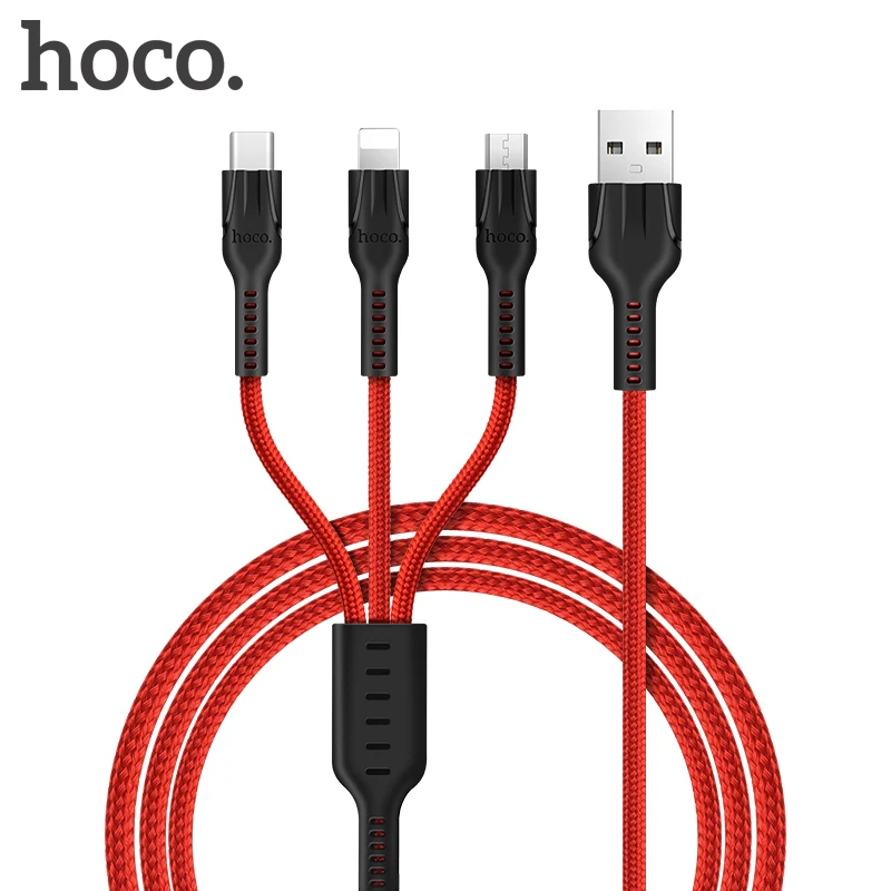 

Hoco 3 in 1 Micro USB Type C Cable For Xiaomi Mi10 Mi11 K40 1.2M Nylon Phone Cable For iPhone 12 11 Pro Max Data Transfer Cable