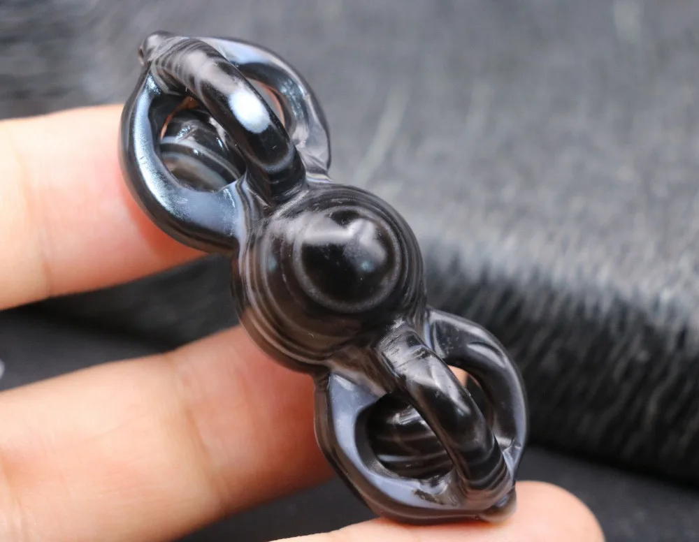 Тибетский оникс двойная палочка искусственная кожа с 2 живыми шариками амулет