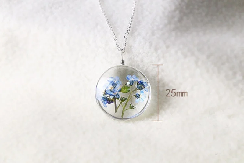 1 шт. сушеный цветок ожерелье Настоящее forget-me-Not живое растение Посеребренная Подвеска ожерелье ювелирные изделия