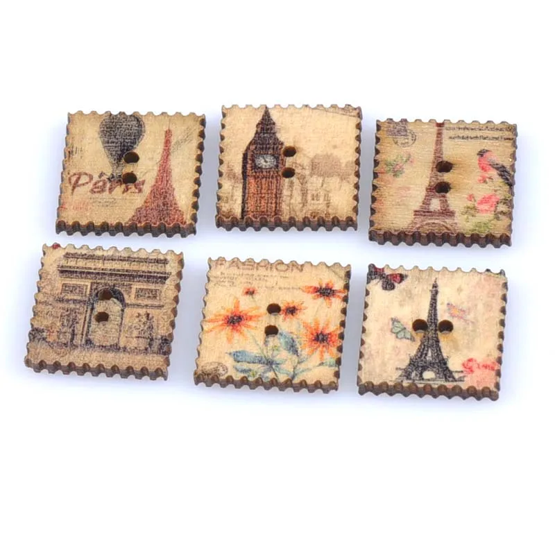 50 шт. деревянные Швейные Кнопки Эйфелева башня почтовый штамп шаблон ручной