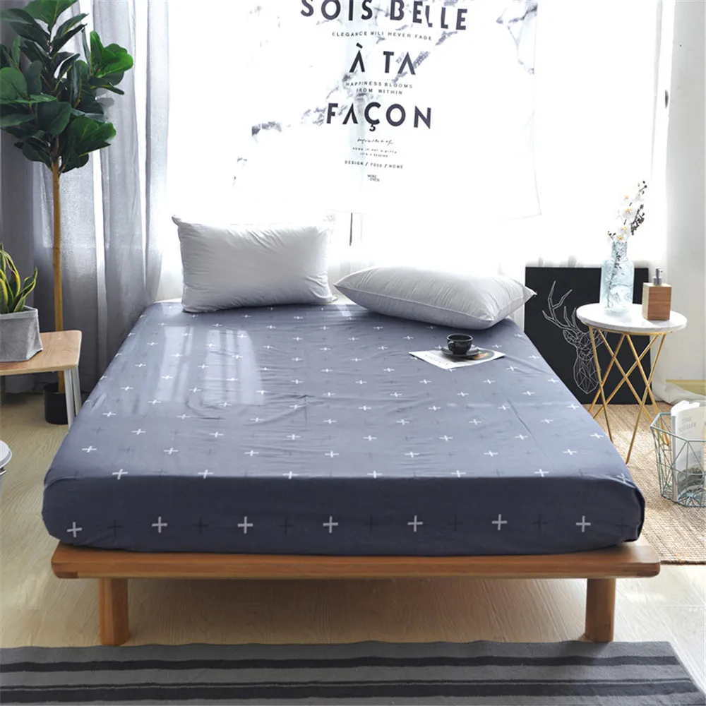 Простыня с эластичным синим принтом 100% хлопок Королевский матрас полный размер