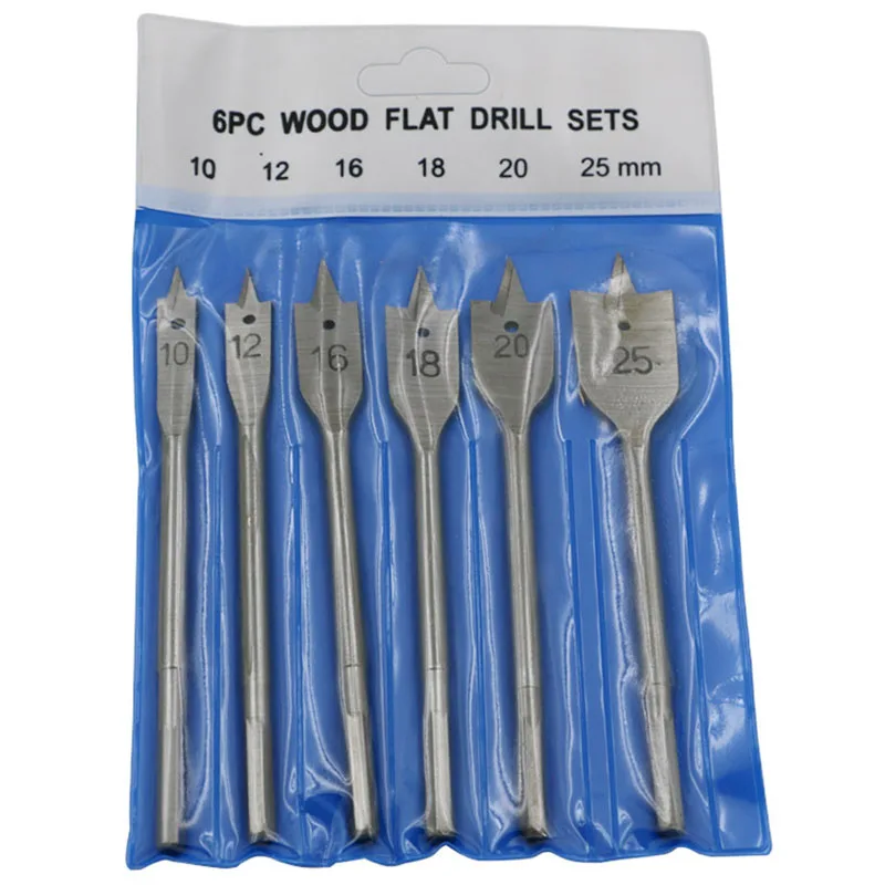 

6pcs Full Steel Hex Shank Spade Flat Wood Drill Bit Set for Metal High Speed Steel Wood Drilling Power Tools Kit