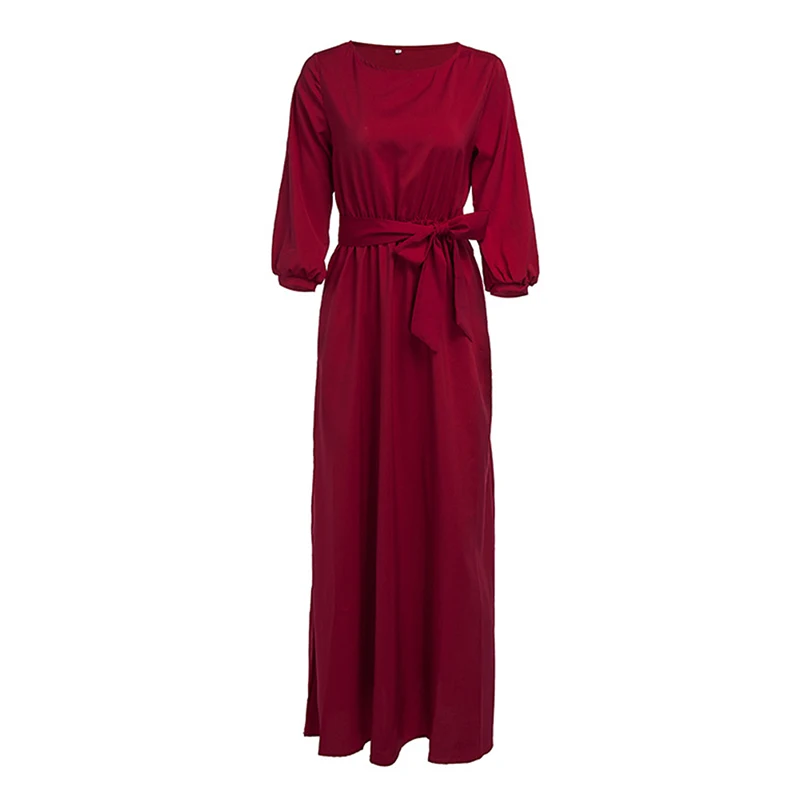 

Spring Autumn Woman O-Neck Long Dress New Bohemian Style Slim Vestidos Vintage Three Quarter Lantern Sleeve Casual Dress T6 F5
