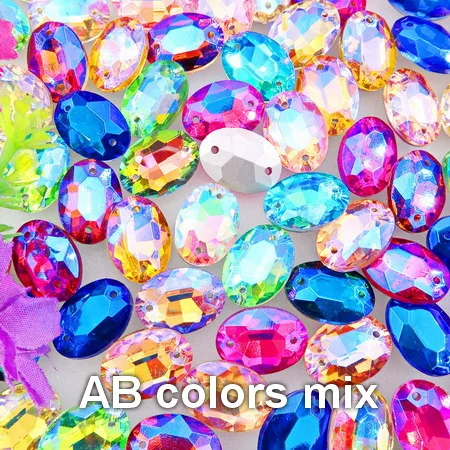 A16 AB colors mix Стразы овальной формы с двумя отверстиями AB цвета 10*14 мм 13*18 мм 18*25 20*30 мм стекло пришить Кристалл свадебное платье diy - Цвет: A16 AB colors mix