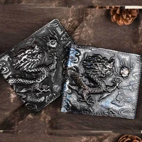 natural skin wallet id credit cards holder dragon pattern cash clip men genuine leather money bag short purse