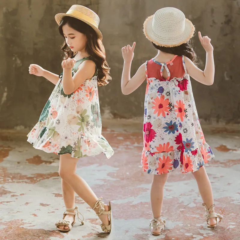 Платье для девочек летнее модное кружевное детское платье с цветочным рисунком