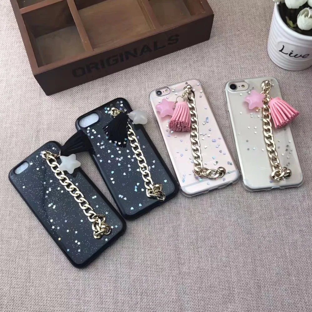 KMAX чехол для телефона цепь мягкий Blingbling Любовь Сердце силикон iPhone 6 S 7 8 Plus