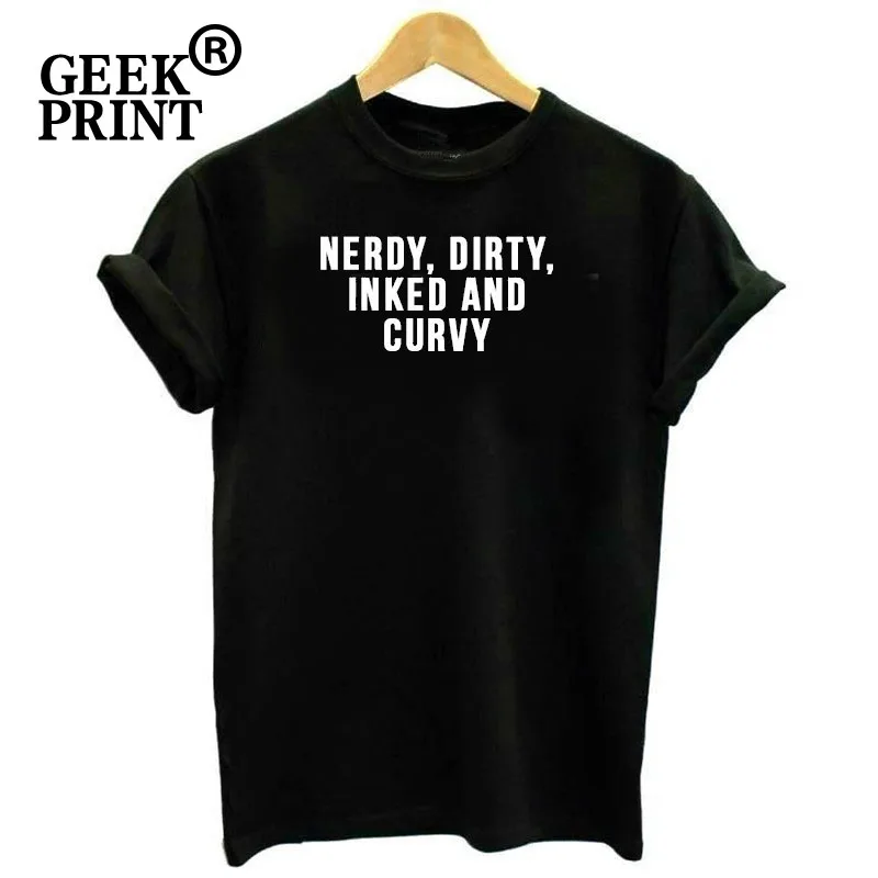 Женские топы женские футболки с принтом NERDY DIRTY INKED и CURVY модные татуировками для