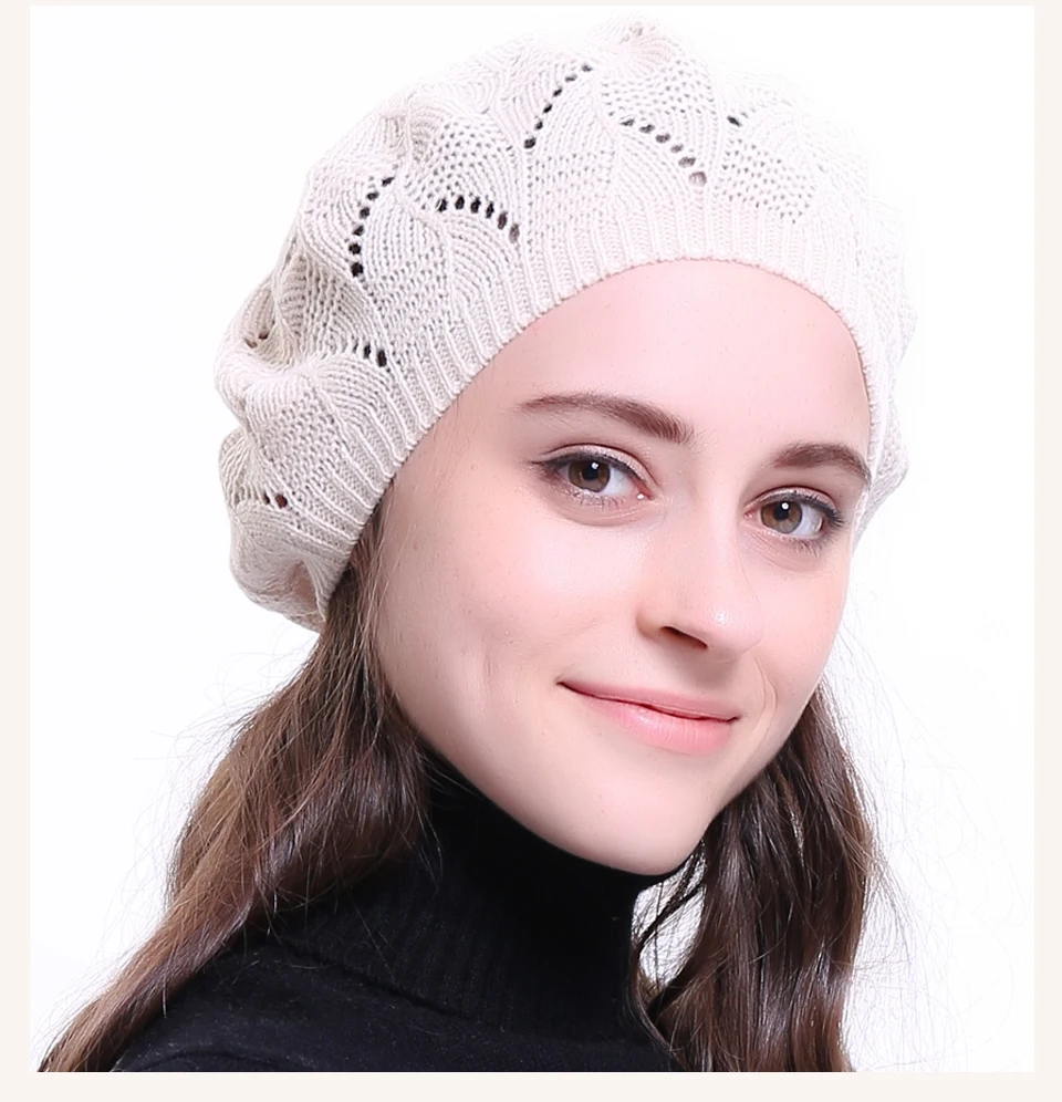 Geebro Женская однотонная вязаная шляпа берет дамы французский художник Beanie берет шапки весенние повседневные тонкие акриловые береты для женщин