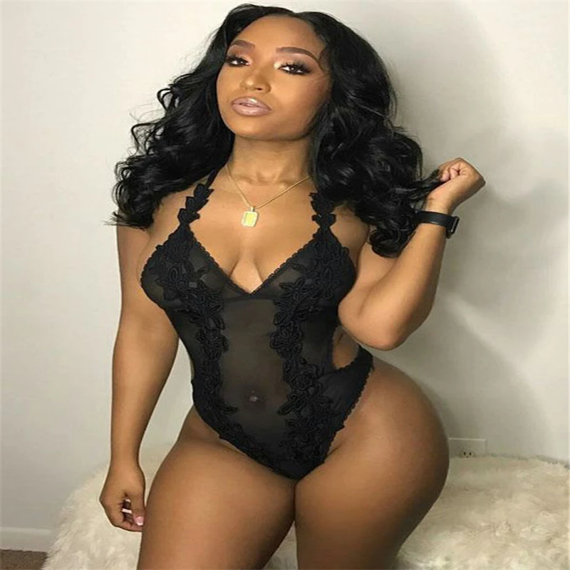 Черный кружевной Цельный боди женские топы 2017 Летний Пляжный сексуальный черный