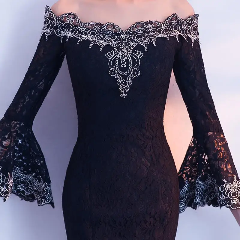 

Black Lady Flare Sleeve Party Dress Oriental Womans Slash Neck Cheongsam Elegant Long Qipao Slim Wedding Gowns Vestidos S-XXL