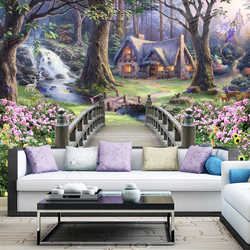 Настенные обои Bacaz Nature Dreamy замок в лесу большие 8d/3D для детской комнаты 3d