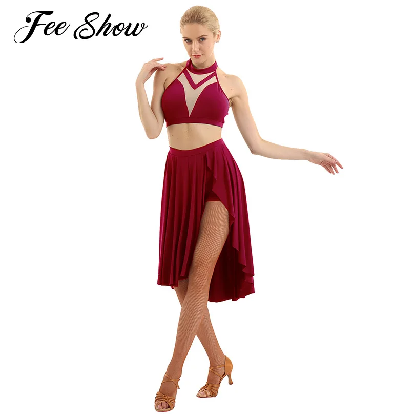 Женская Асимметричная одежда для латинских танцев взрослых Танцевальная