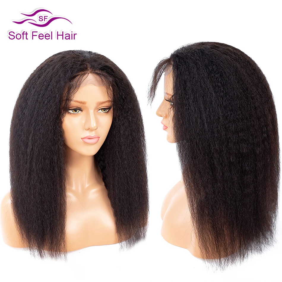 Soft Feel Hair 4x4 парик с закрытием шнурка бразильский кудрявый прямой парик Remy кружева Закрытие человеческих волос парики для черных женщин 180% Плотность