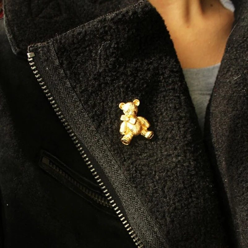 Женская Брошь медвежонок корсажные Броши с золотым воротником вечерние броши