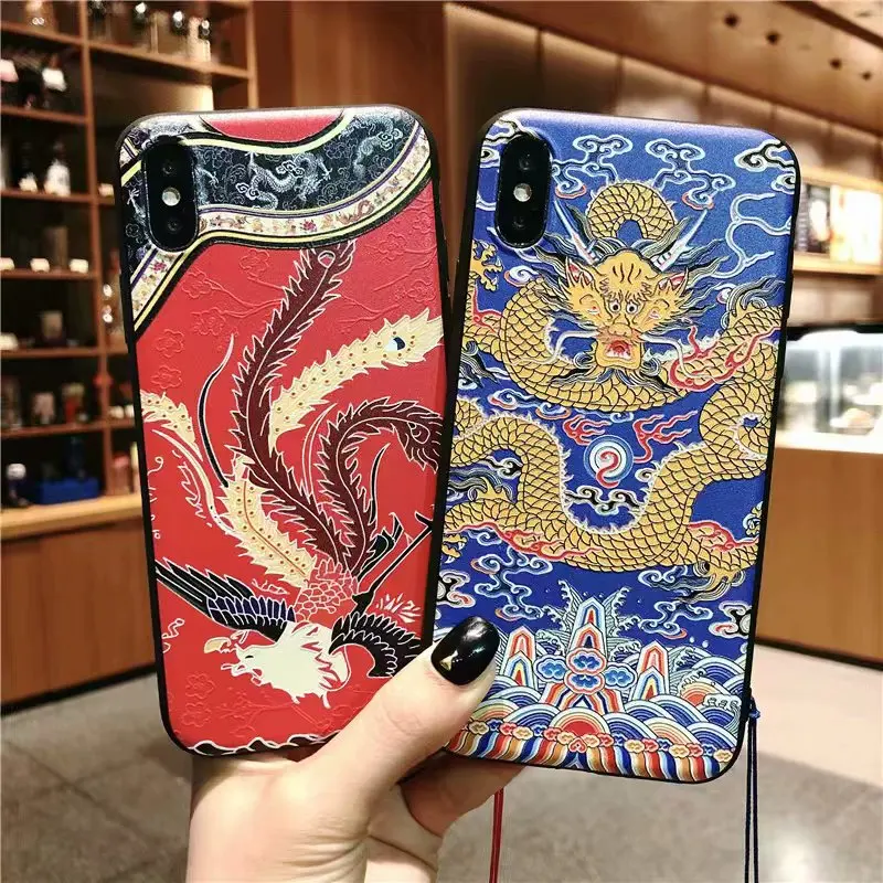 XS Max чехол для iPhone XR Китайская вышивка ремесло 3D рельеф дворец цветок X 7 8 плюс