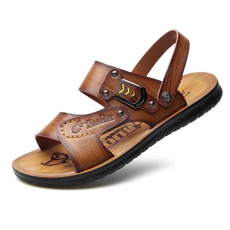 

Leather Men Shoes 2020 Summer Flat Beach Sandals Flat Mens Sandals Casual Male Shoes KA1245