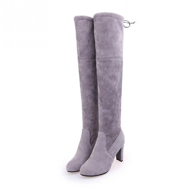 

2019 Ladies Shoes Square Low Heel Women Over The Knee Boots Scrub Black Pointed Toe Woman Motorcycle Boots Size 34-43