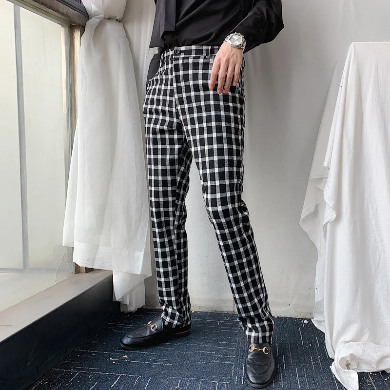 Черные клетчатые брюки мужские Calca Social Британские узкие Формальные Брюки деловые
