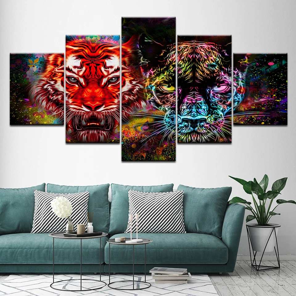 Creative Bar restaurante Decor Wall Art Canvas Painting Print watercolor Painted Tiger face Abstract Animal Pictures Home | Дом и сад
