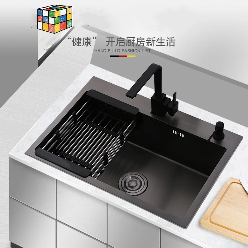 deck mounted home black 304 stainless steel brushed drawing drainer kitchen sink undermount multifunctional nano kitchen sink free global shipping