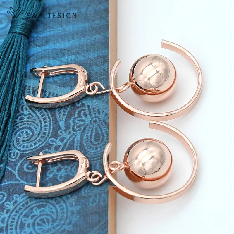 

S&Z Hollow Spherical 585 Rose Gold Dangle Earrings Japanese South Korean New Fashion Eardrop For Women Wedding Fine Jewelry