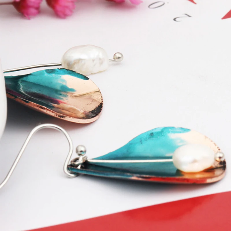 Fashion Green Metal Earrings Retro Gradient Pearl Hot Eardrop Drop Ear Pendant Dangler Earbob | Украшения и аксессуары