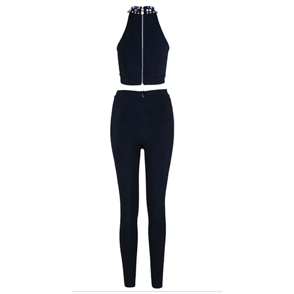 Женский комбинезон короткий топ без рукавов длинные штаны 2 шт.|2 piece set jumpsuit|long pant