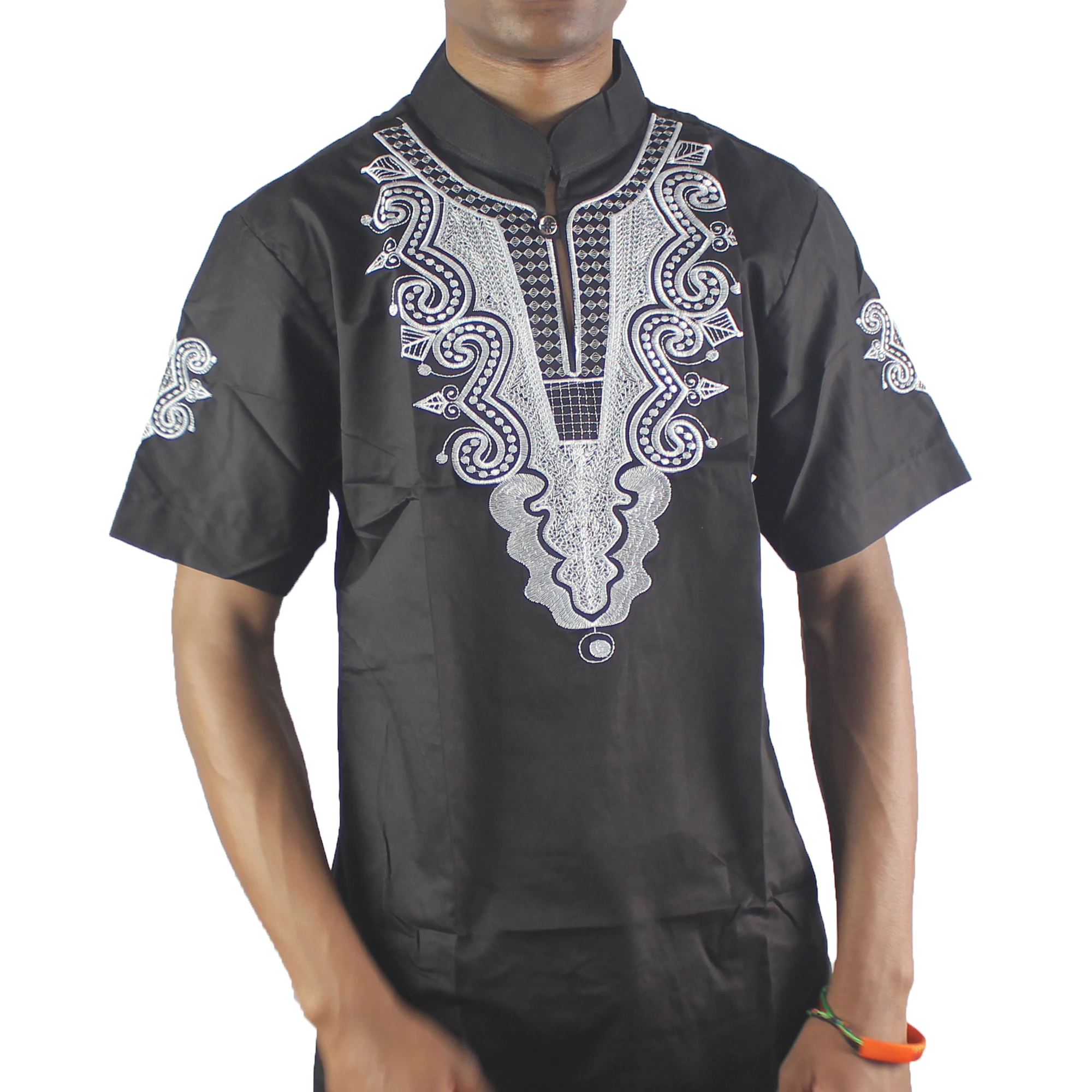 Черная мужская вышитая африканская рубашка Дашики | Тематическая одежда и