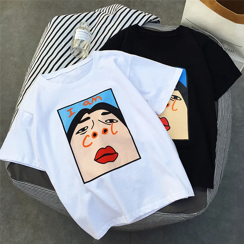 Harajuku I am Cool забавная белая женская футболка с буквенным принтом Корейская
