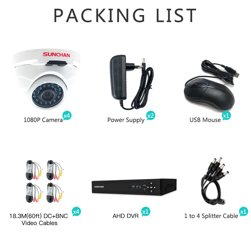 SUNCHAN 4 канала 1080N AHD DVR шт. Full HD 2.0MP 1080 P Indoor/Outdoor безопасности камер видео Системы