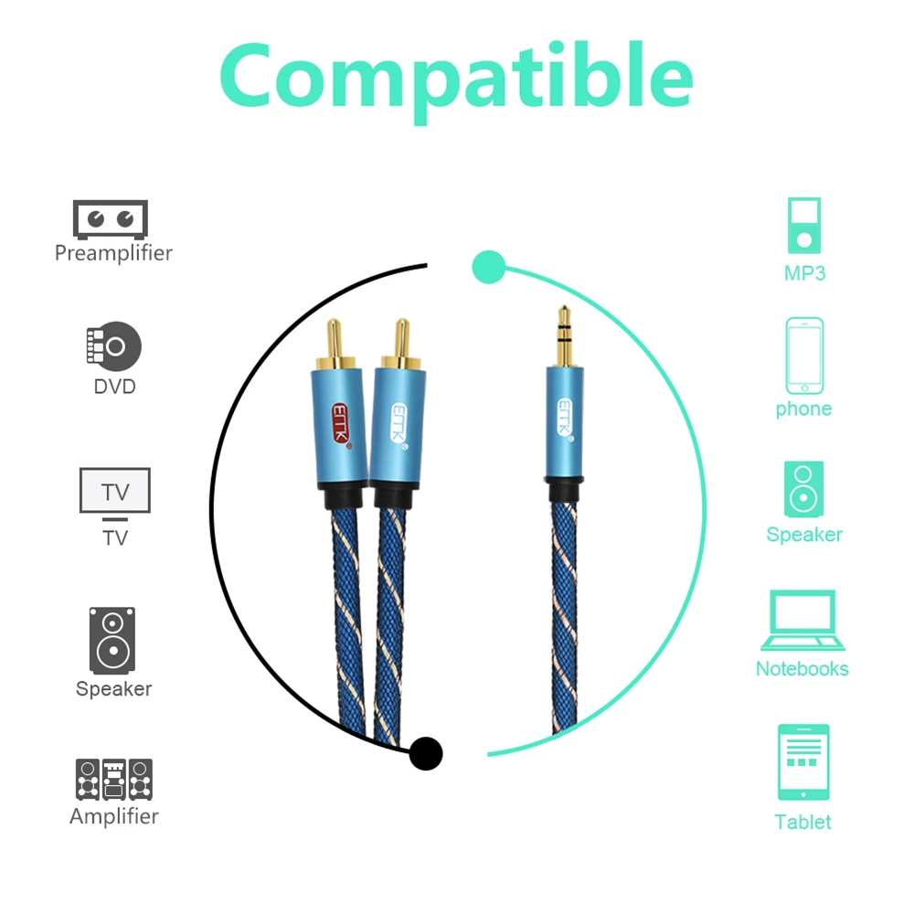 EMK AUX 3 5 мм до 2 RCA аудио штекер кабель со штыревыми соединителями на обоих концах
