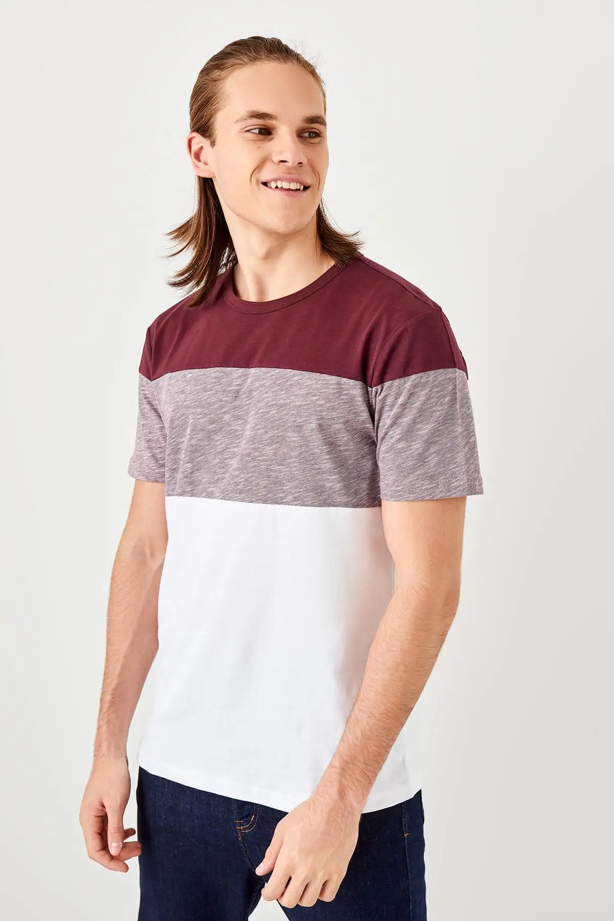 Trendyol бордовые мужские футболки со вставками TMNSS19SE0143 | Мужская одежда
