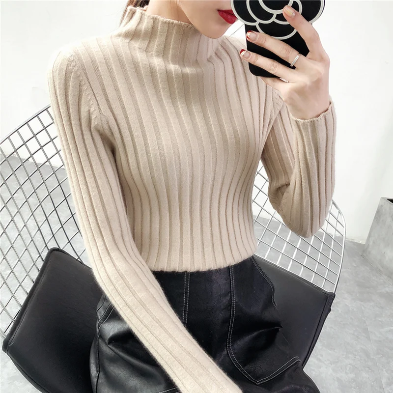 2019 Half turtleneck female thick long sleeved jacket sweater slim all-match | Женская одежда