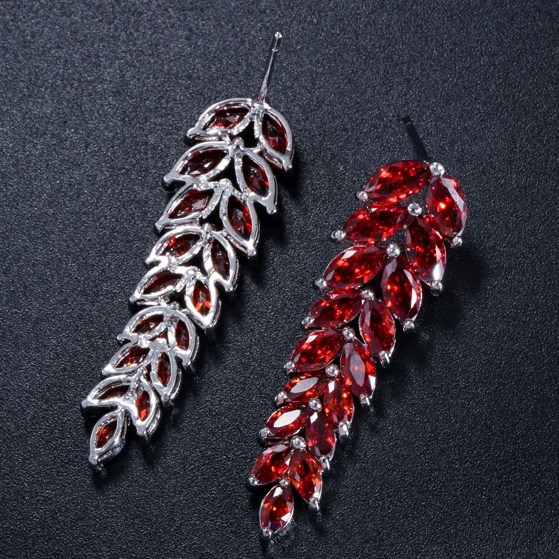Женские вечерние нные серьги подвески с фианитом цвета белого золота|dangling earrings for