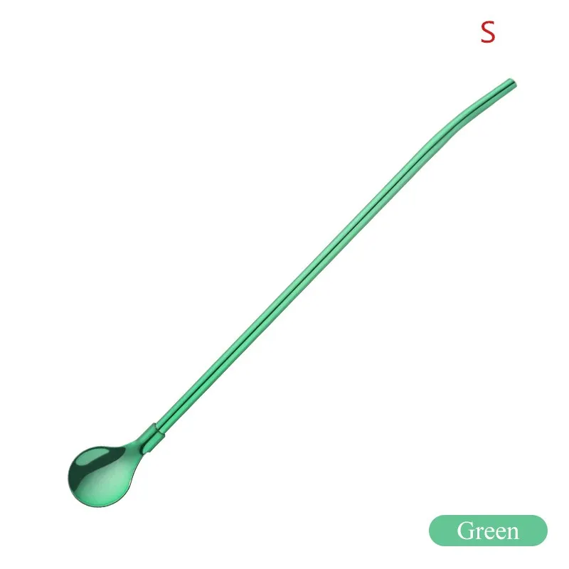 2 green S 2 шт красочные многоразовые соломинки для питья ложка из нержавеющей стали металлические Коктейльные трубочки ложка для перемешивания Бар молоко кофе инструменты для перемешивания - Цвет: 2 green S