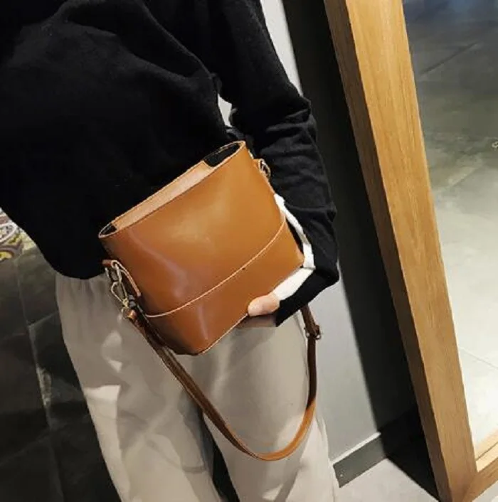 Модная Коричневая Сумка ведро для женщин Высококачественная сумка через плечо