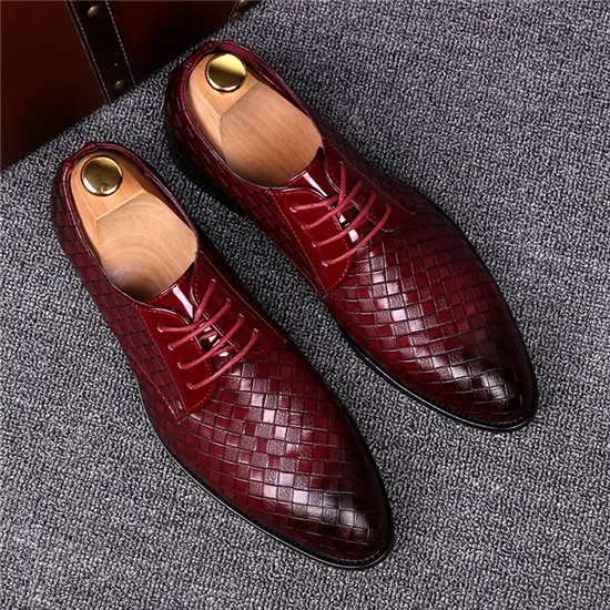 Wine red Размеры 38-48; официальная обувь; мужские оксфорды; Заводская обувь; элегантные кожаные туфли; брендовые трендовые мужские свадебные туфли;# AF3702 - Цвет: Wine red