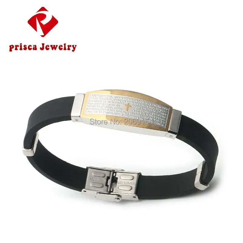 Золотой Силиконовый браслет с крестом мужские ювелирные изделия модный