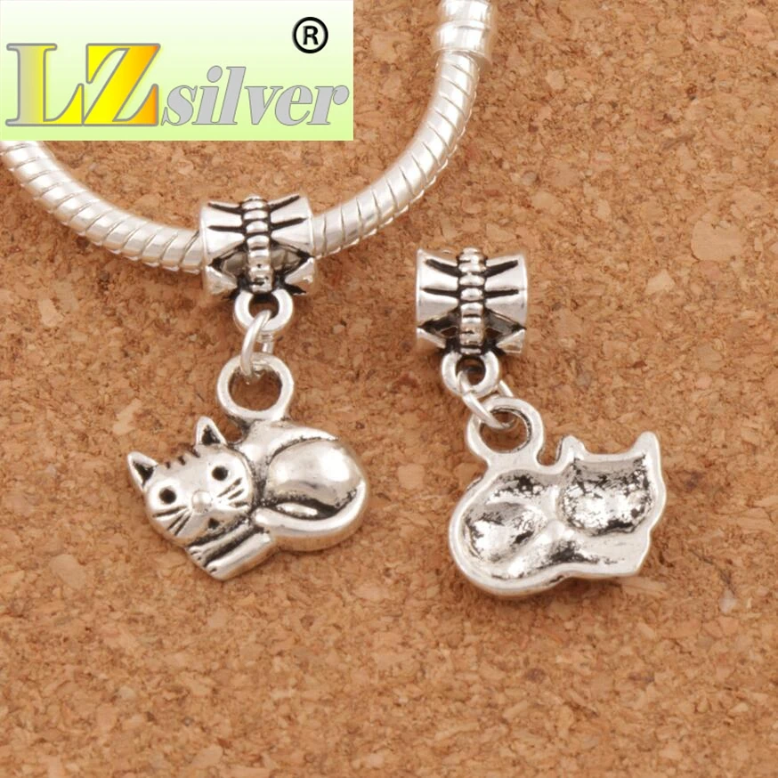 

Smooth Lying Cat Charm Beads 17pcs zinc alloy Dangle Fit European Bracelets B1153 14x25 mm