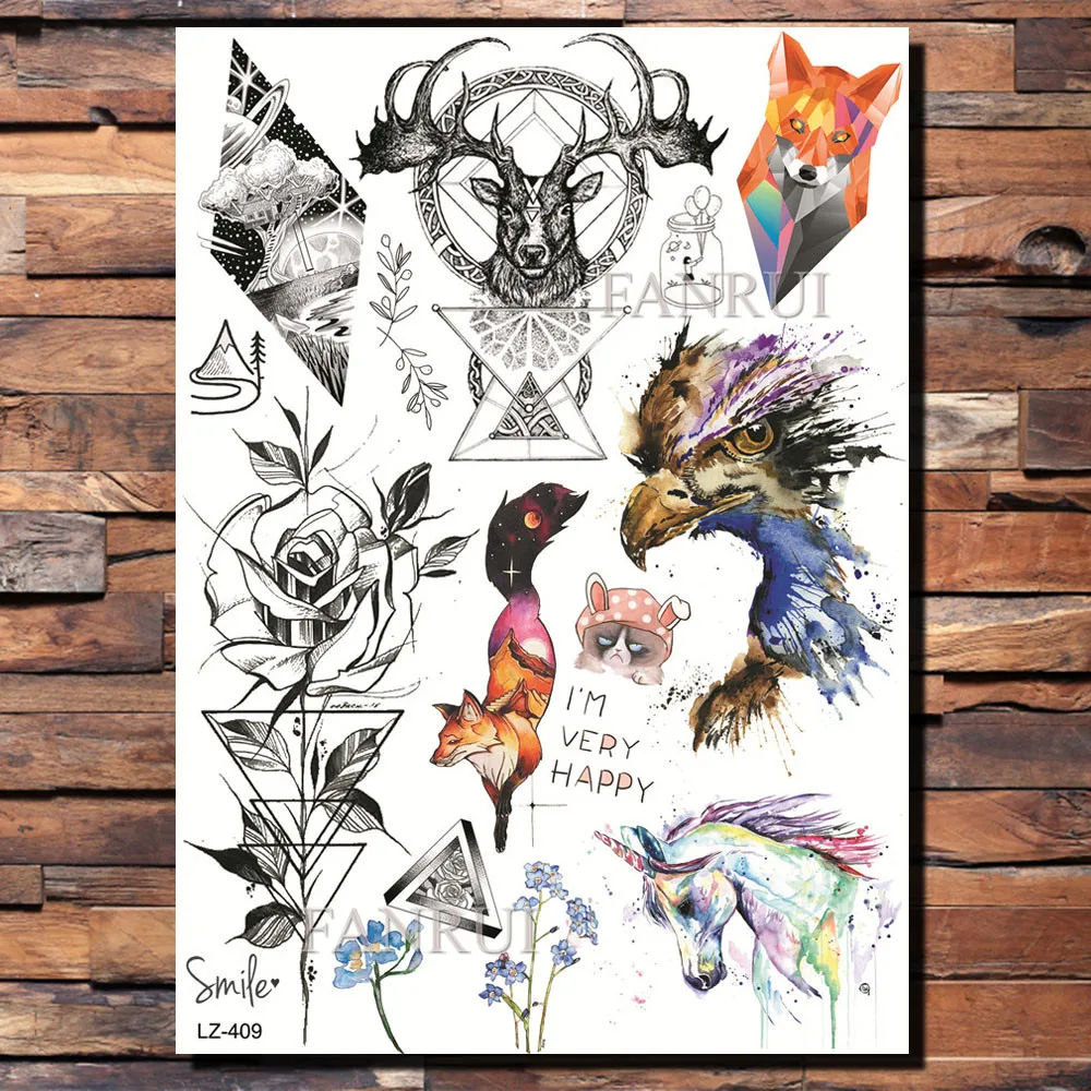 Временные татуировки FANRUI для мужчин и женщин наклейки на с изображением Лев лисы