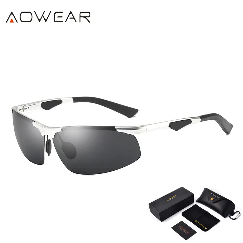 Silver AOWEAR, мужские поляризованные солнцезащитные очки, мужские, алюминиево-магниевые, HD, Полароид, без оправы, солнцезащитные очки для мужчин, для вождения, для спорта на открытом воздухе, оттенки - Цвет линз: Silver