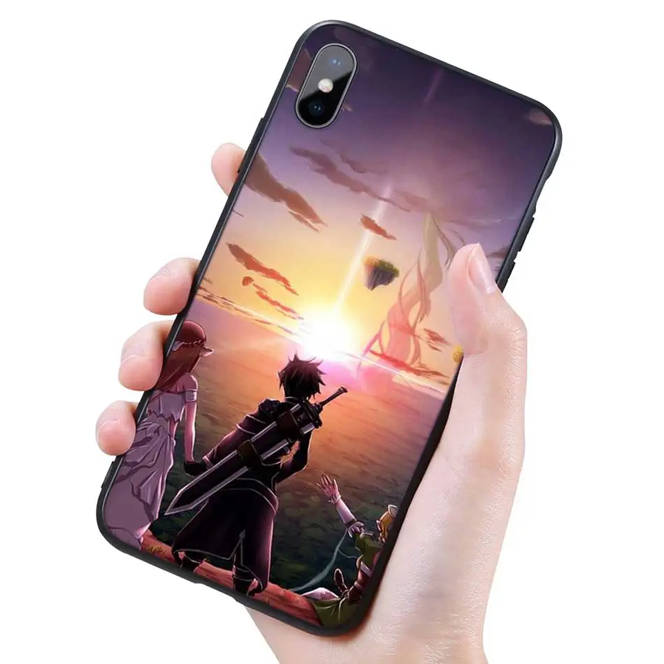 Силиконовый черный чехол для iPhone 11 Pro XR X XS MAX 7 8 6 6S Plus 5 5S SE 5C 7Plus 8Plus Phone Sword Art Online SAO аниме - Цвет: 014