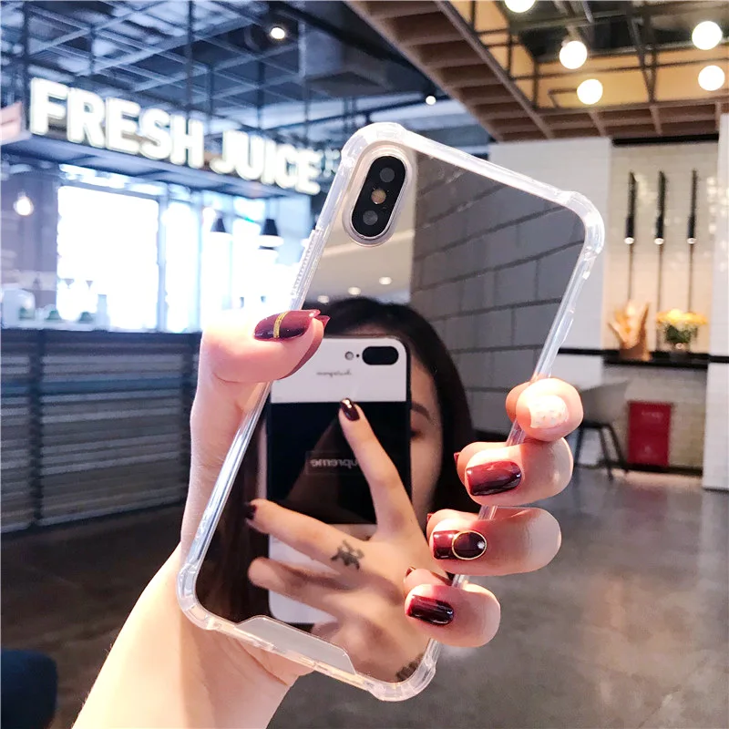 Luxury Clear Mirror Shockproof Phone Case for iPhone 7 8 6 S 6S Plus Hybrid Soft Silicone Plating Cover iphone X 7Plus |