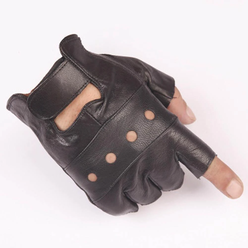 

1Pair Fashion Boy Gloves Cool Hollow PU leather Biker Driving Gloves for Men Black Half Finger Gloves Fingerless Gloves Guantes